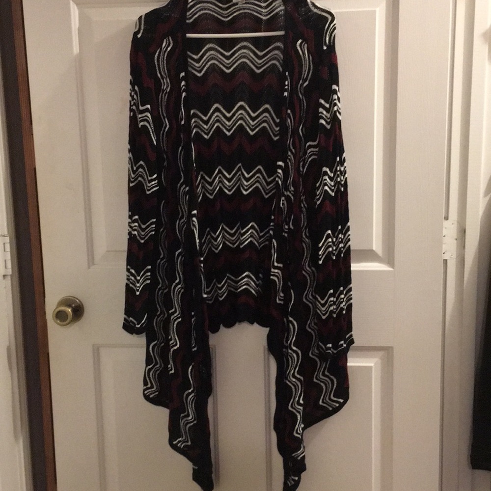 Burgundy, black and white chevron cardigan